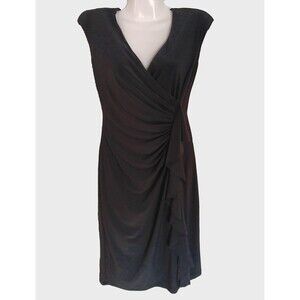 American Living Black Side Ruffle Faux Wrap Sheath V-Neck Dress, Size 2